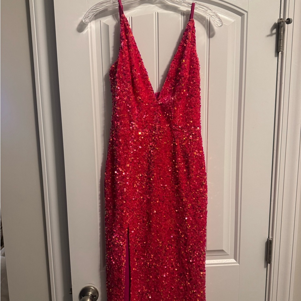 Red Sequin V-Neck Midi Dress